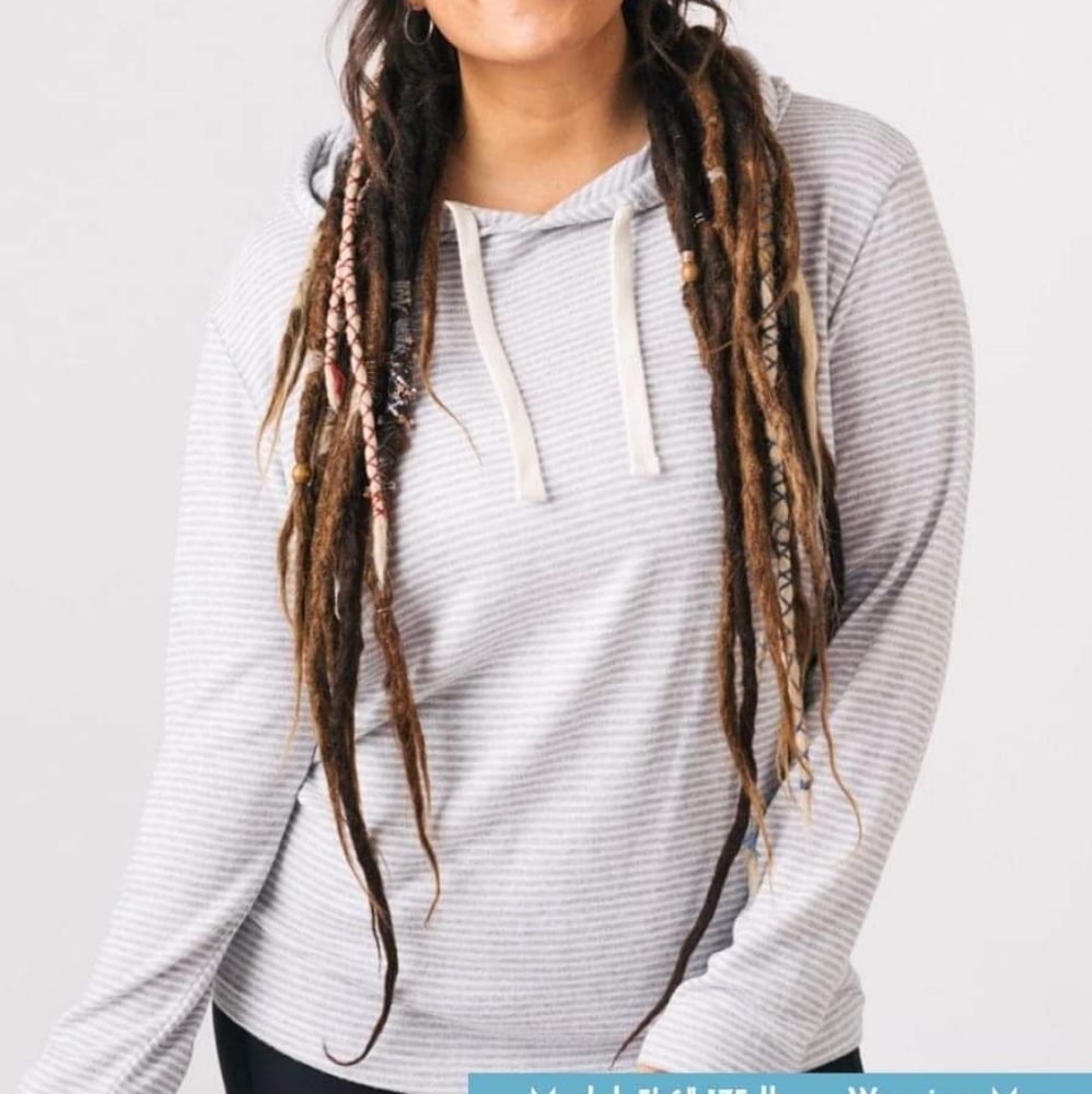 ZYIA Gray and white striped Boyfriend Hoodie